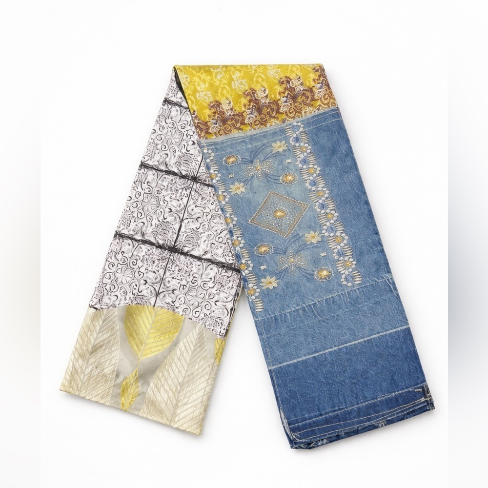RUBYRUDI Denim Patchwork Scarf ARTISAN Handcrafted Upcycled OOAK Sustainable Art